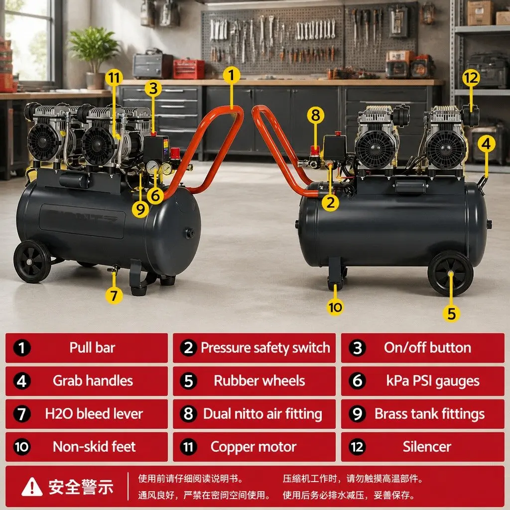 50L Air Compressor 3.0HP Oil-Free