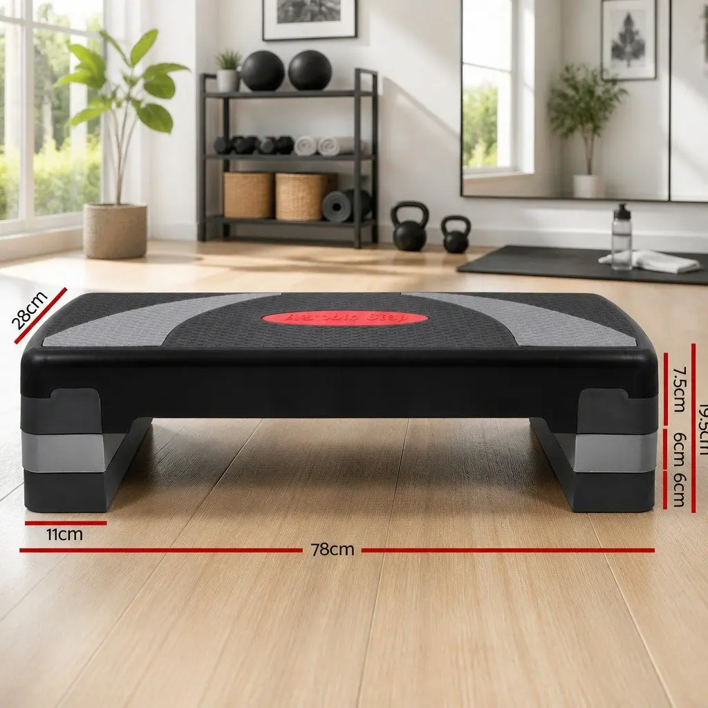 Aerobic Step Adjustable 3 Level Fitness Bench Anti-Slip Surface Wide Stepping Platform