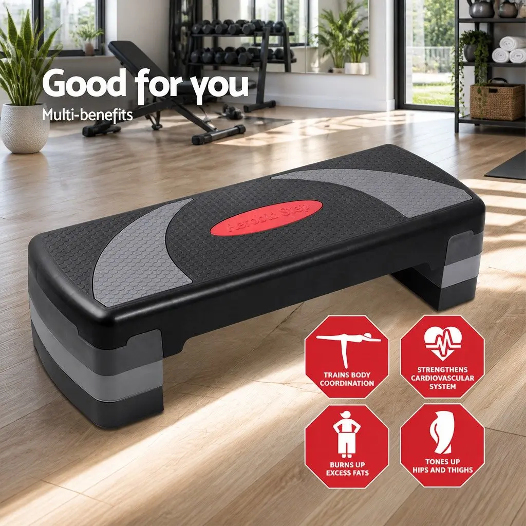 Aerobic Step Adjustable 3 Level Fitness Bench Anti-Slip Surface Wide Stepping Platform