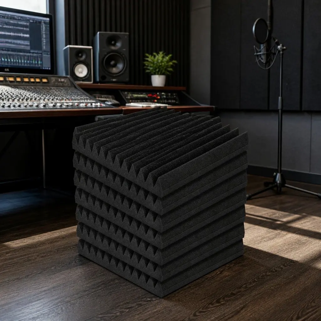 Acoustic Foam Wedge Tiles High-Density 30x30x5cm Black Sound Absorption