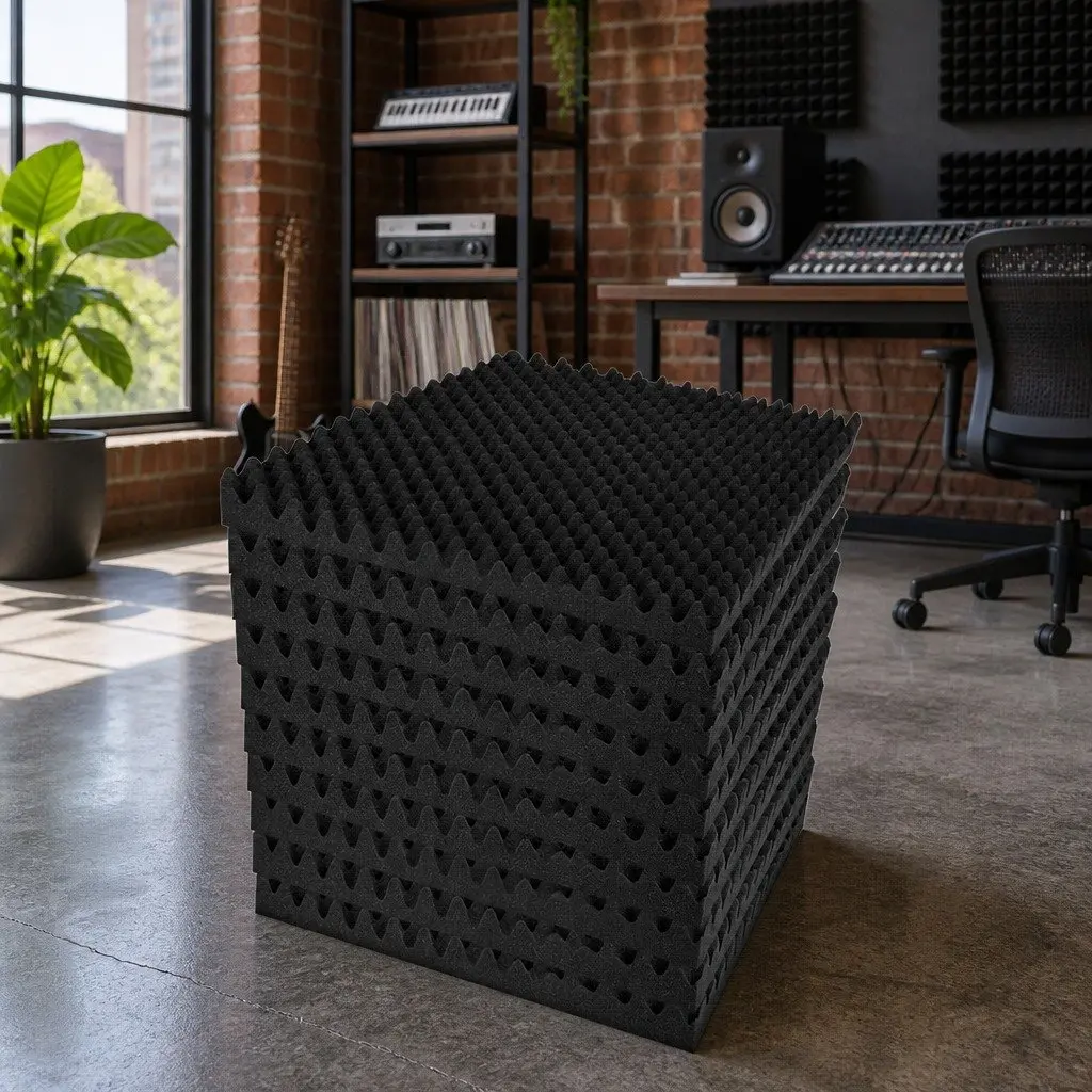 Acoustic Foam Eggshell 50x50x5cm Sound Absorption Proofing Panels Black 60 Piece