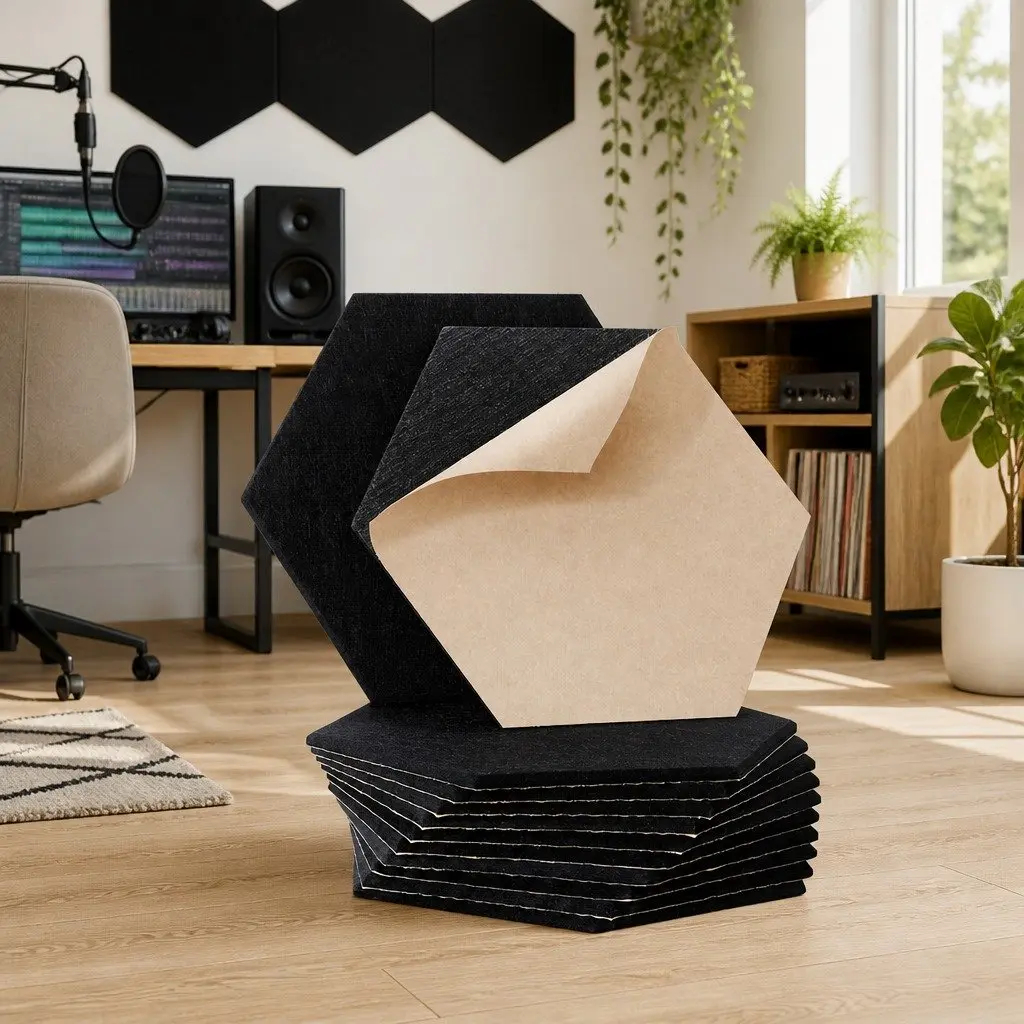 Acoustic Foam Soundproofing Tiles Hexagonal 35cm x 30cm Black 12 Piece