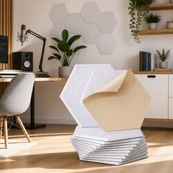 Acoustic Foam Soundproof Panels 12pcs Hexagonal Tiles Wall Absorption White