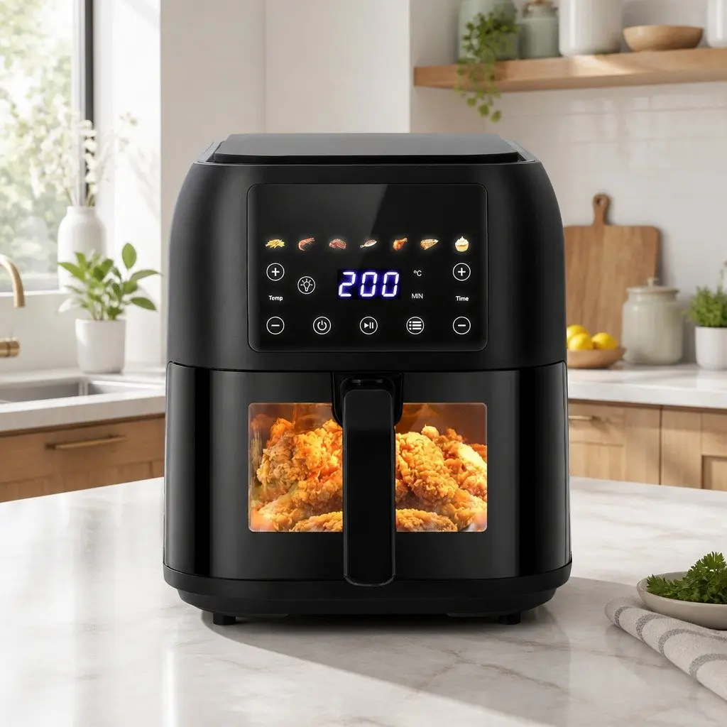 Air Fryer 8L Black Cooking Appliance with LCD Touch Control for Healthy Fast Cooking