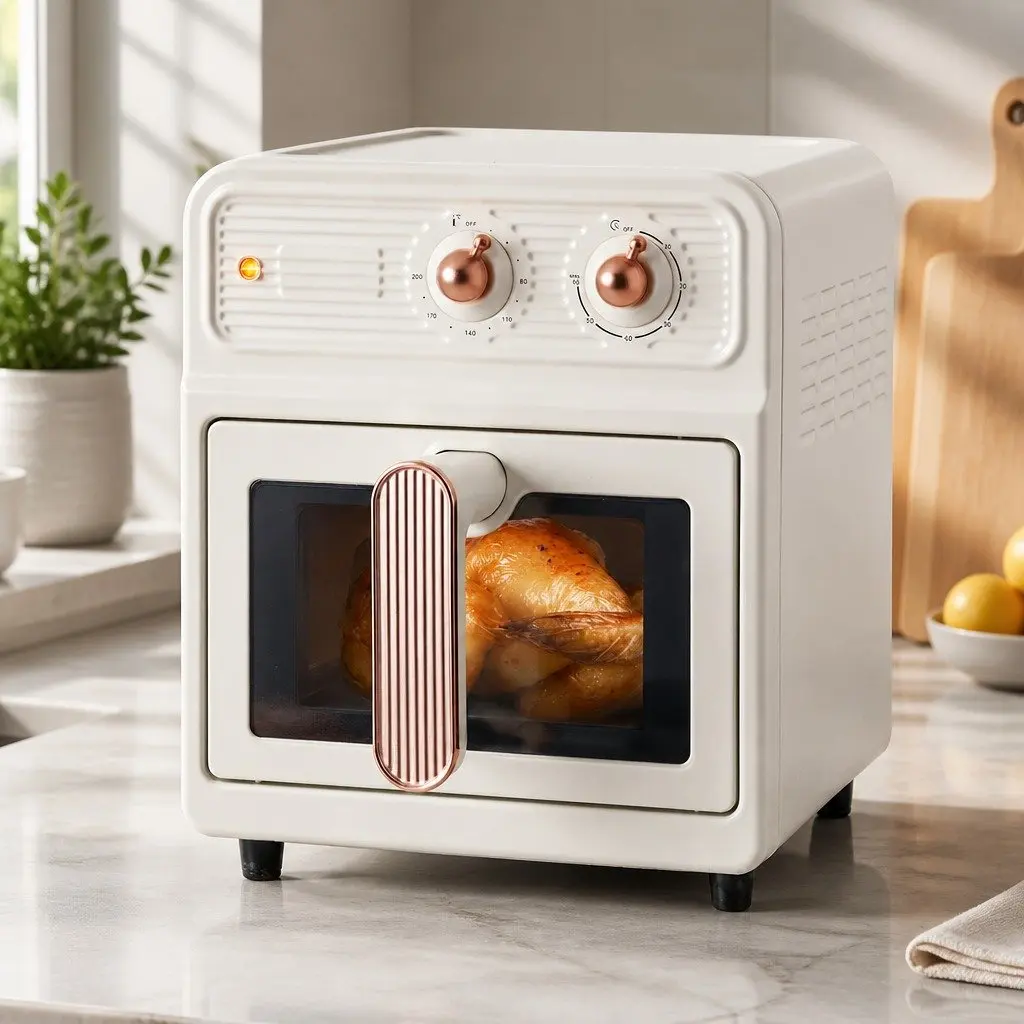 Air Fryer Knob Control 6L Cream 1700W Rapid Heat Circulation Hot Air Frying
