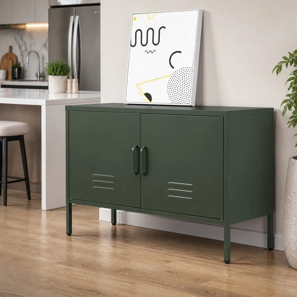 Metal Buffet Sideboard Adjustable Shelf Green 100cm x 40cm x 64cm