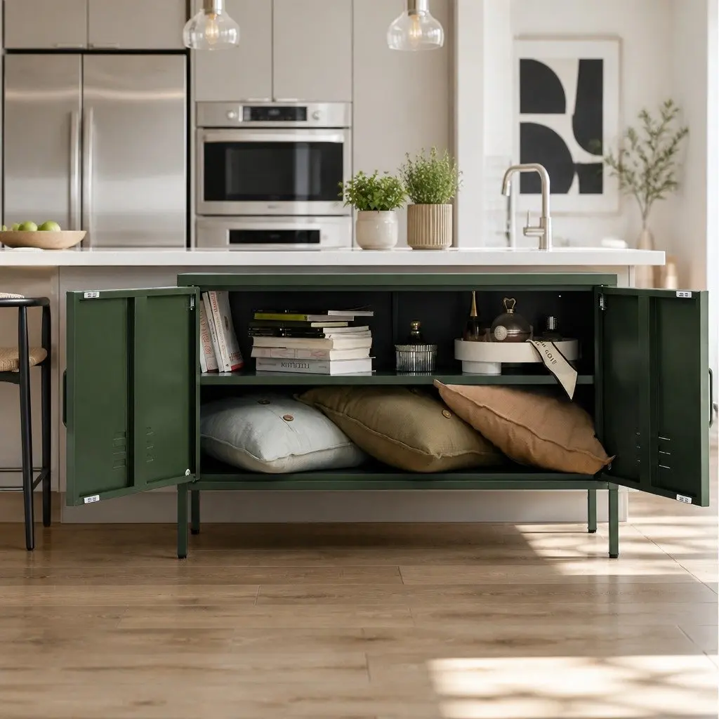 Metal Buffet Sideboard Adjustable Shelf Green 100cm x 40cm x 64cm