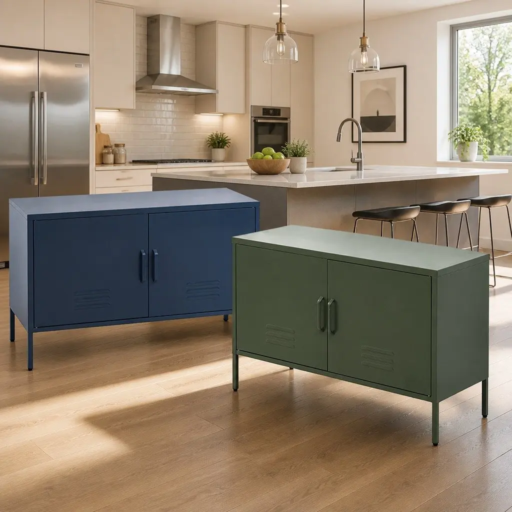 Metal Buffet Sideboard Adjustable Shelf Green 100cm x 40cm x 64cm