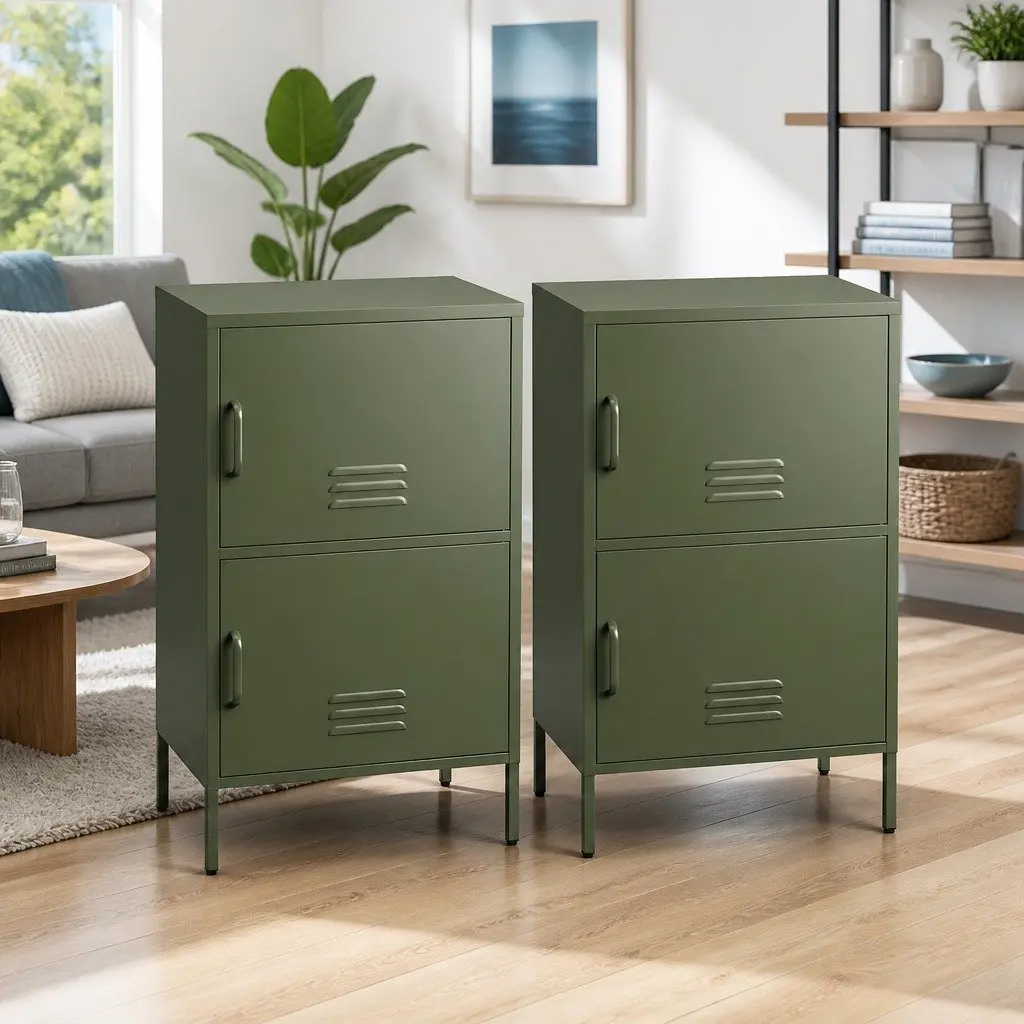 Green Buffet Sideboard Cabinets Set of 2