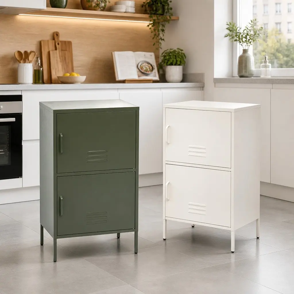 Buffet Sideboard Cabinet Green Metal Storage Double Shelf 60cm W x 40cm D x 101.5cm H