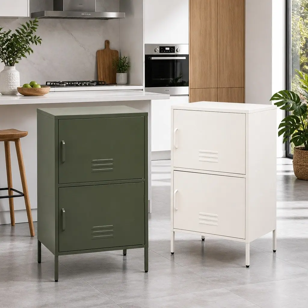 Buffet Sideboard Cabinet Green Metal Storage Double Shelf 60cm W x 40cm D x 101.5cm H