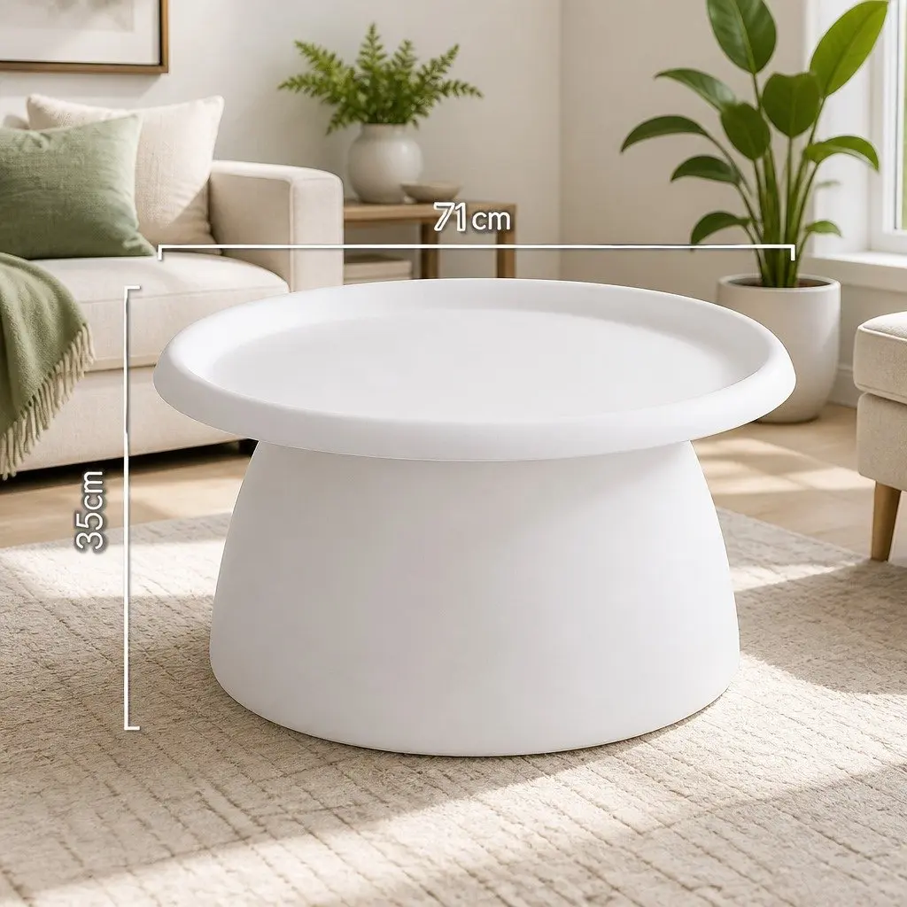Round Coffee Table 71CM Pedestal Base Living Room Furniture White