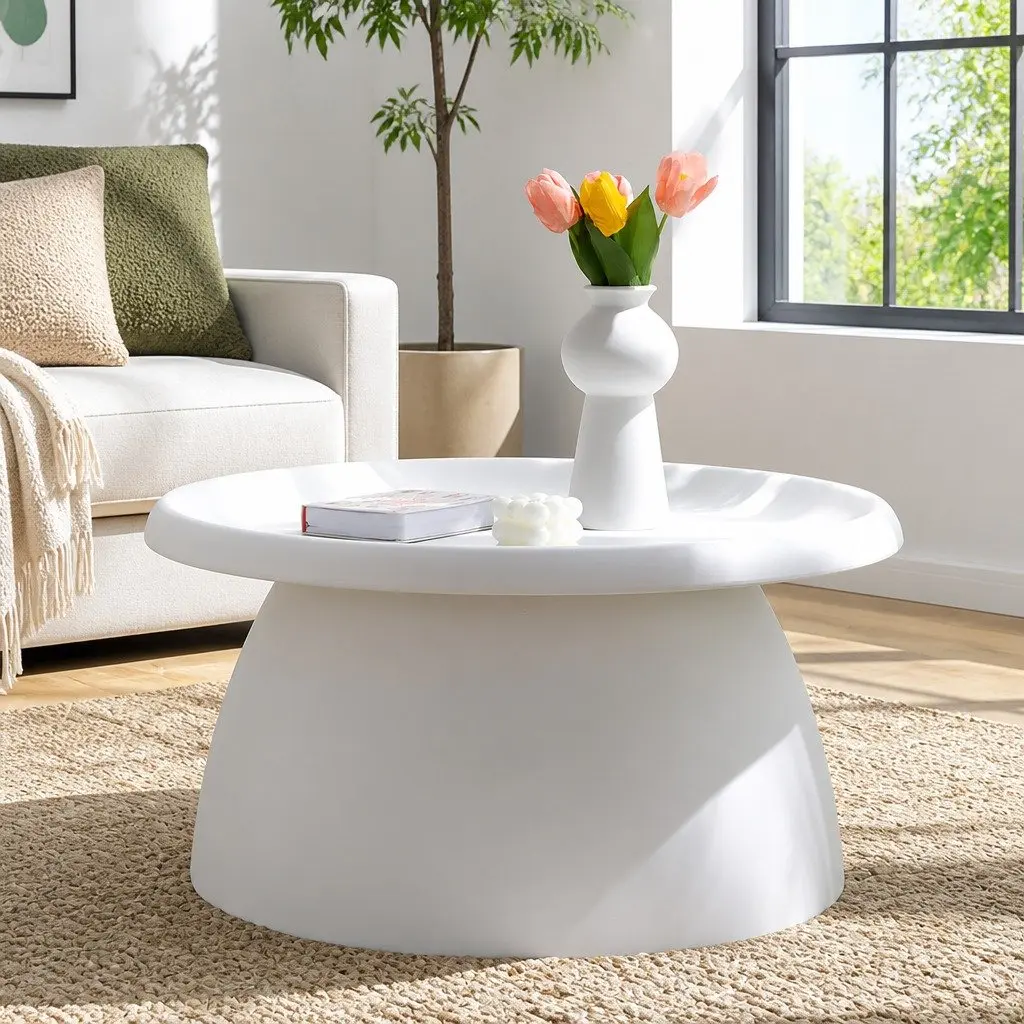Round Coffee Table 71CM Pedestal Base Living Room Furniture White