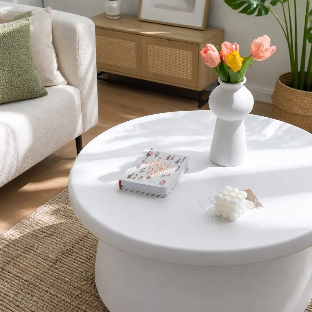 Round Coffee Table 71CM Pedestal Base Living Room Furniture White