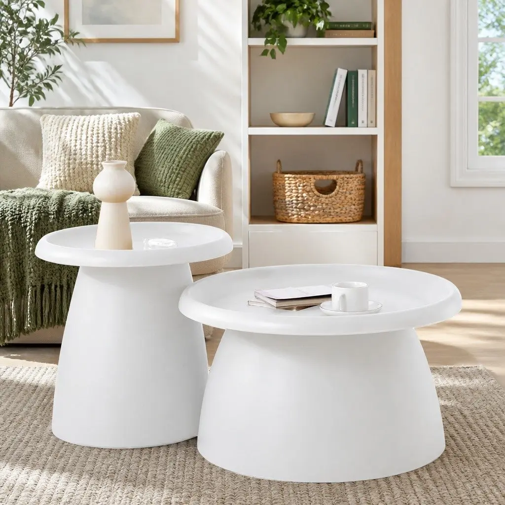 Round Coffee Table 71CM Pedestal Base Living Room Furniture White
