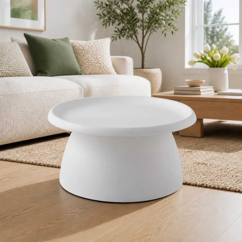 Round Coffee Table 71CM Pedestal Base Living Room Furniture White