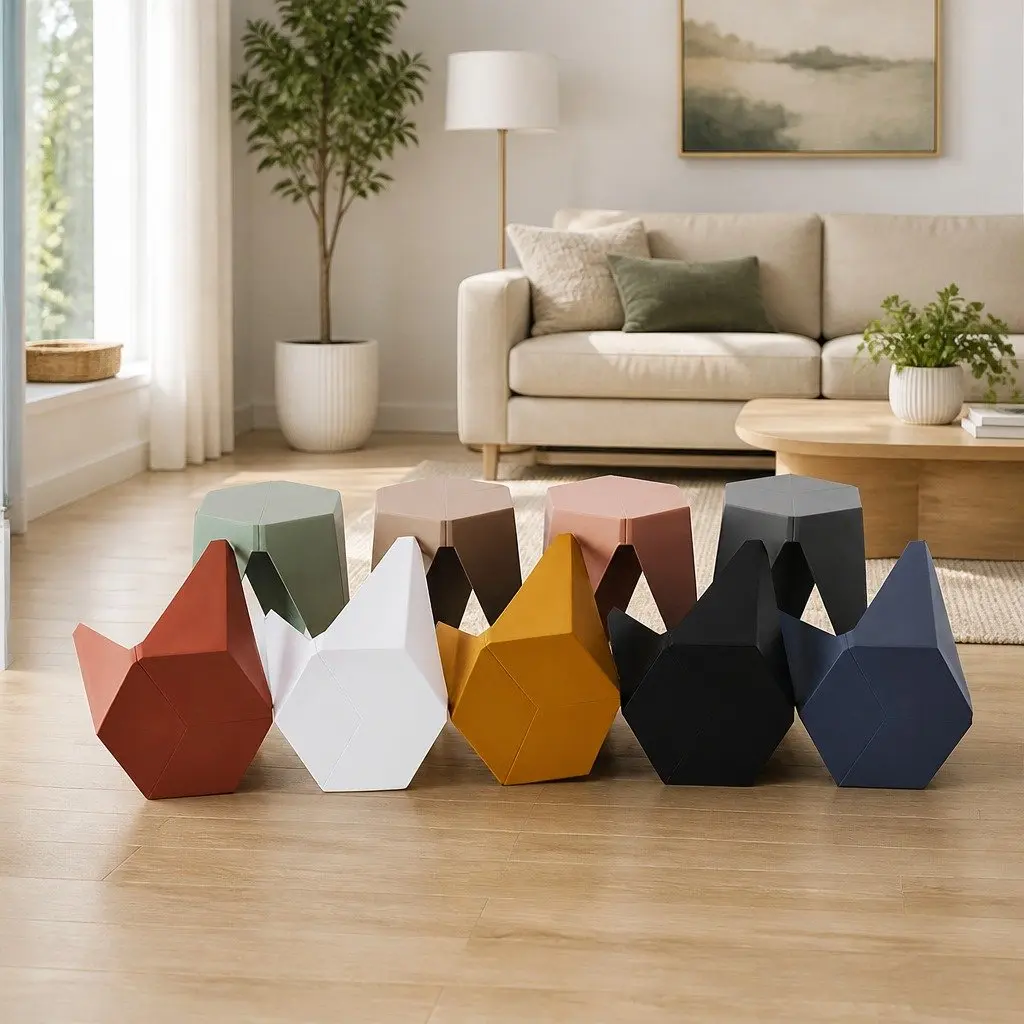 Bar Stools Puzzle Design Set of 2 Stackable Seat White Modern Living Room