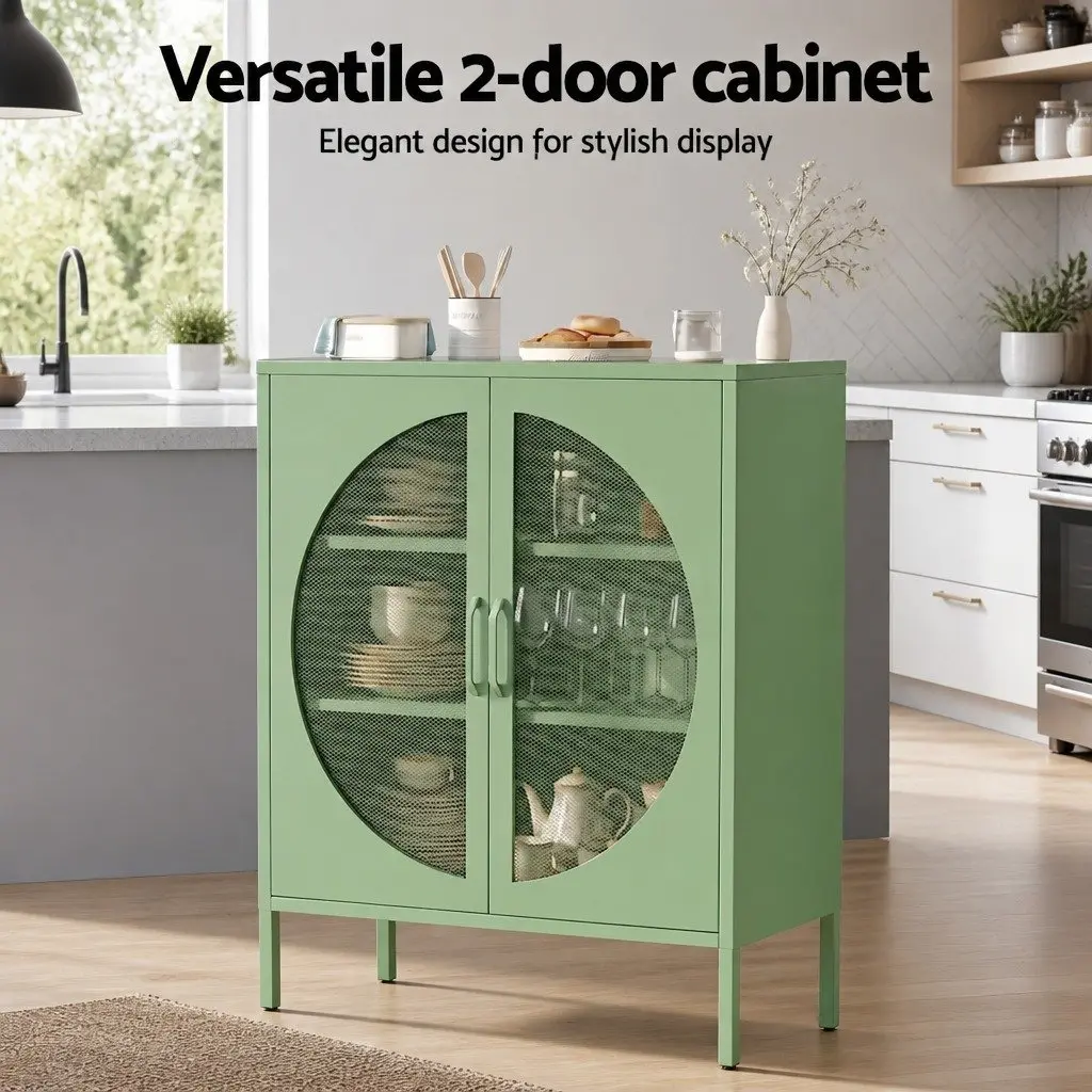 Buffet Sideboard Storage Cabinet 2-Door Mesh Design Light Green Dining Furniture