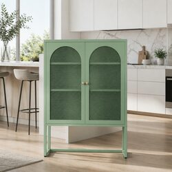 Buffet Sideboard Storage Cabinet 2-Door Light Green Mesh Dining Furniture