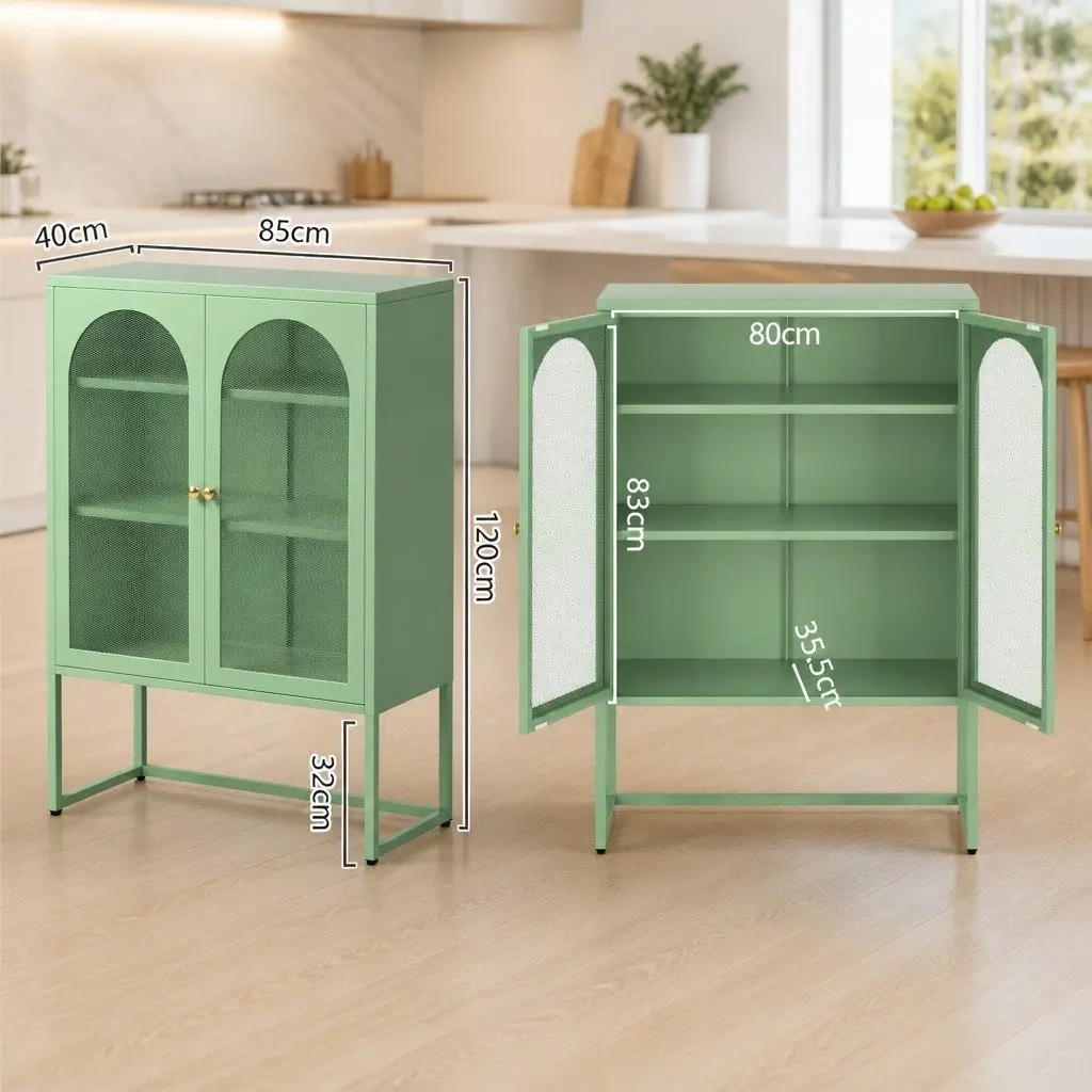 Buffet Storage Cabinet 2-Door Light Green Mesh Modern Dining Furniture 85cmW x 40cmD x 120cmH