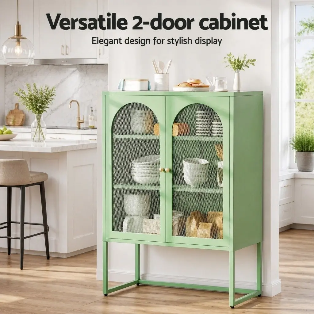 Buffet Storage Cabinet 2-Door Light Green Mesh Modern Dining Furniture 85cmW x 40cmD x 120cmH