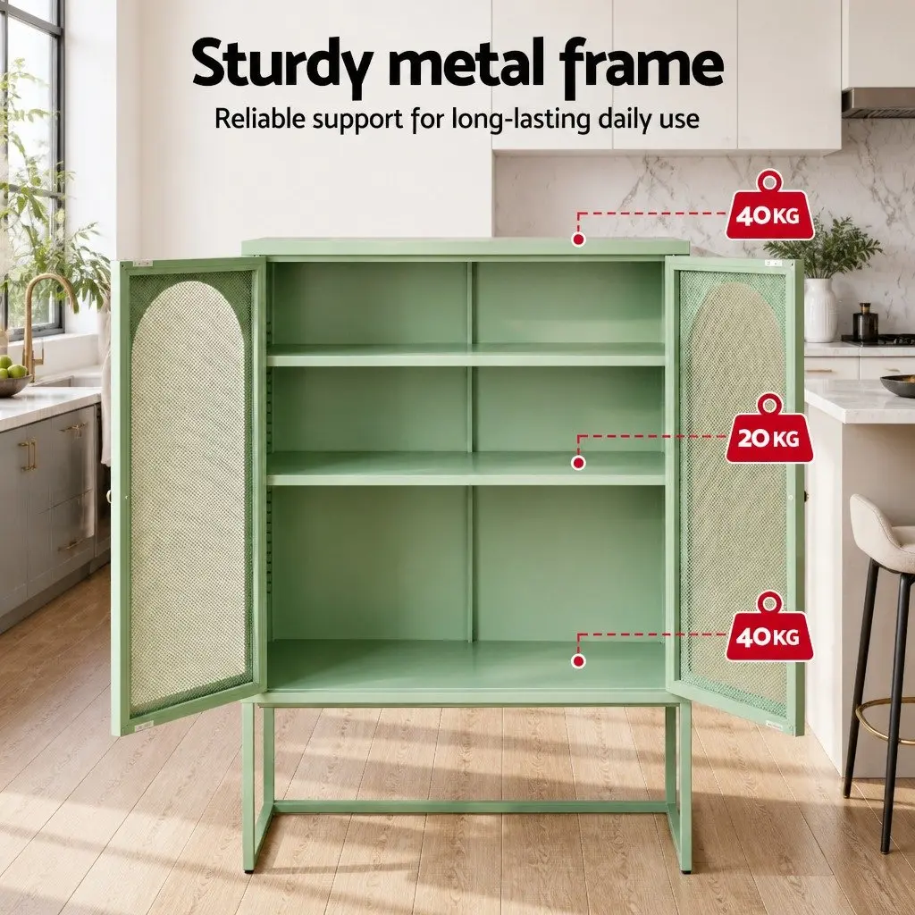 Buffet Storage Cabinet 2-Door Light Green Mesh Modern Dining Furniture 85cmW x 40cmD x 120cmH