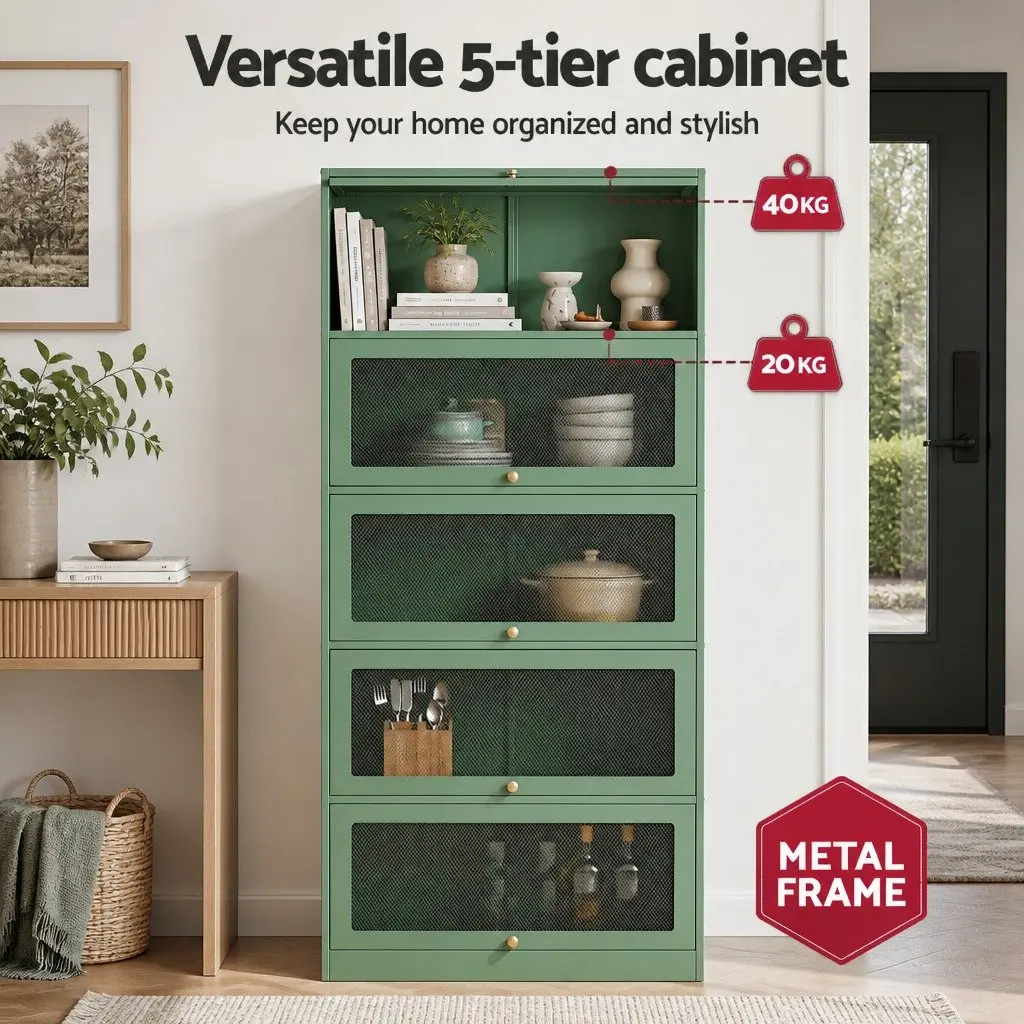 Buffet Sideboard 5-Tier Storage Cabinet Light Green Modern Dining Room Furniture