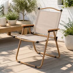Outdoor Folding Chair Portable Beach Camping Patio Furniture Lightweight Beige