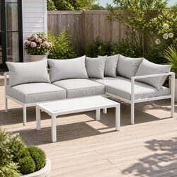 4 Seater Outdoor Lounge Set Aluminium Sofa with Coffee Table Garden Patio
