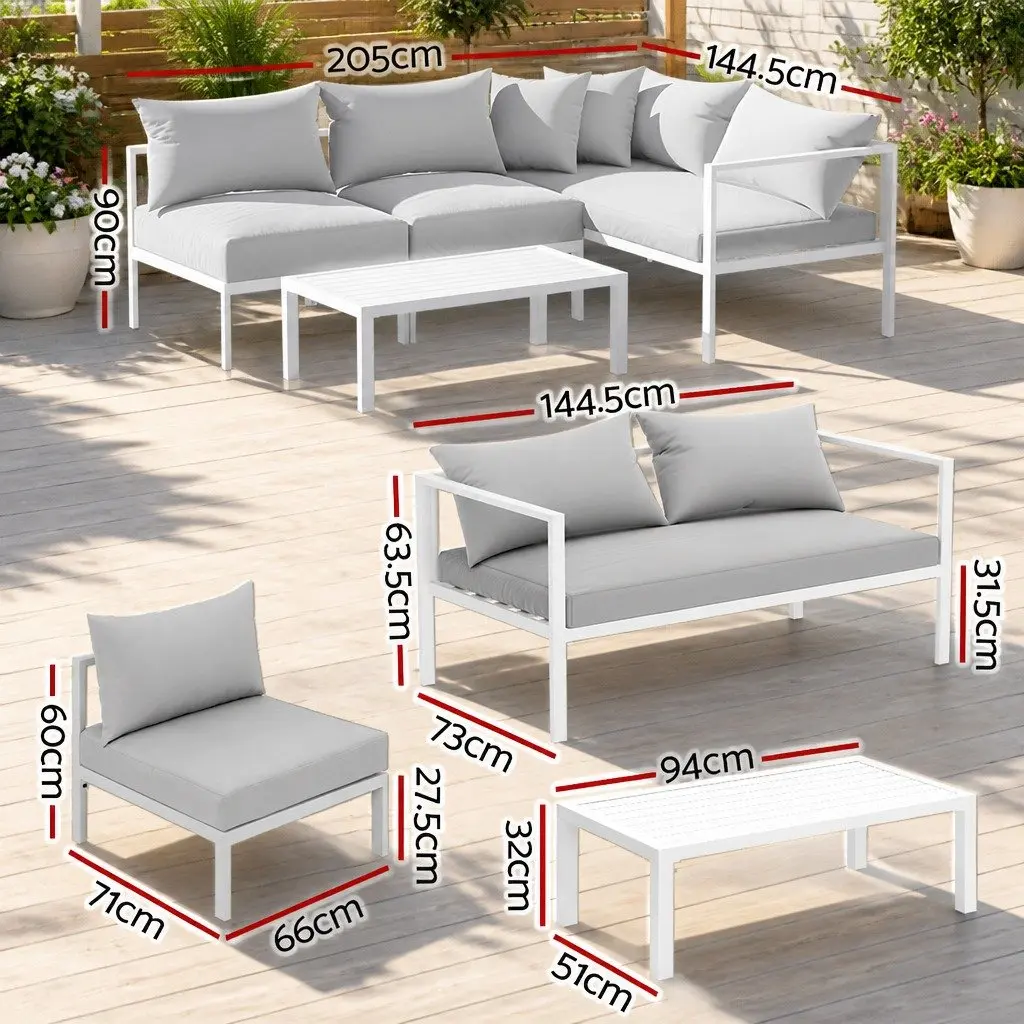 Outdoor Lounge Set Aluminium Sofa with Coffee Table 4 Seater