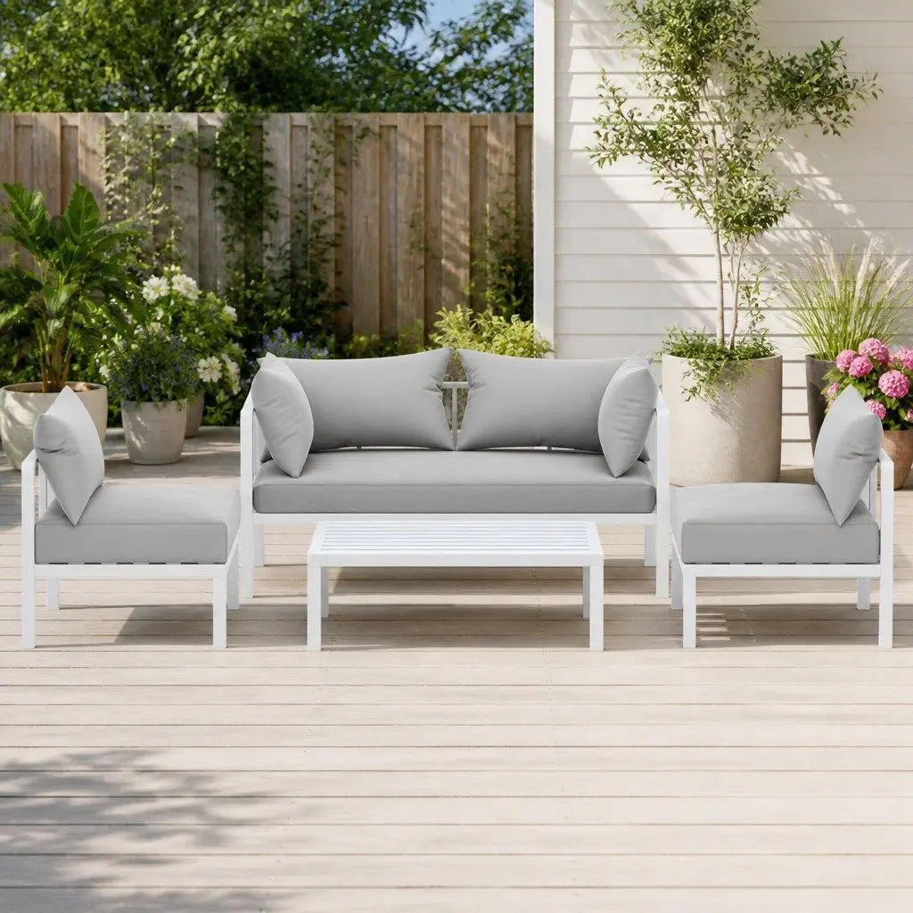 Outdoor Lounge Set Aluminium Sofa with Coffee Table 4 Seater