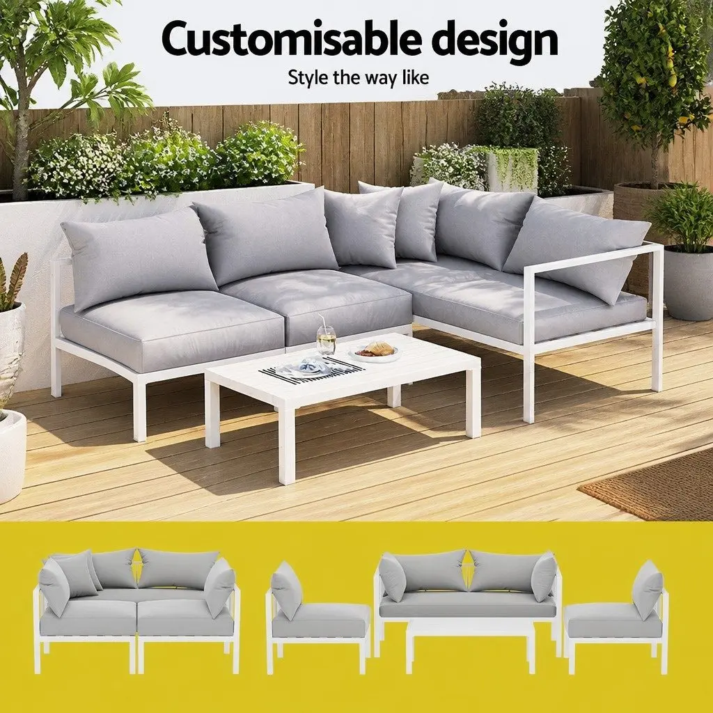 Outdoor Lounge Set Aluminium Sofa with Coffee Table 4 Seater
