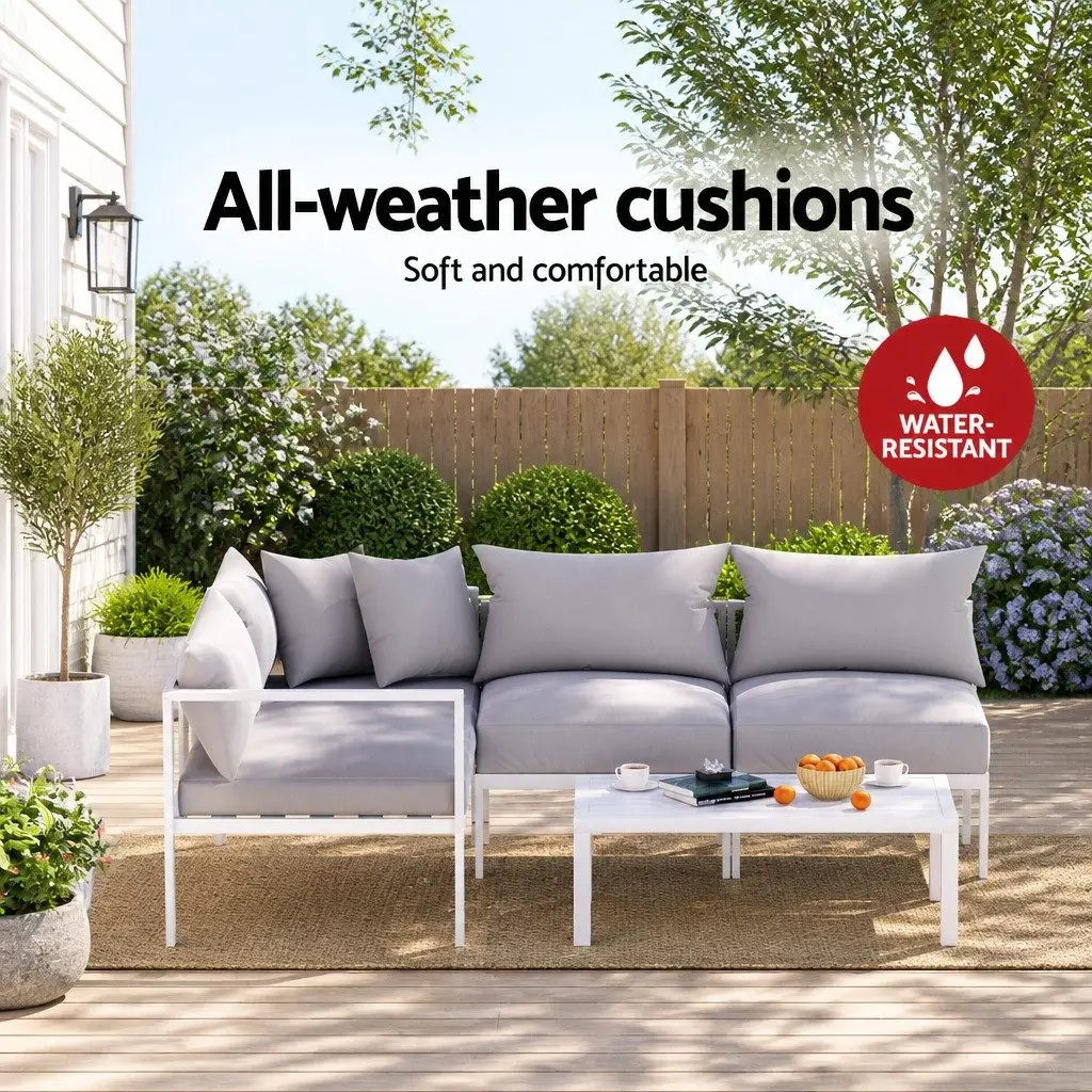 Outdoor Lounge Set Aluminium Sofa with Coffee Table 4 Seater