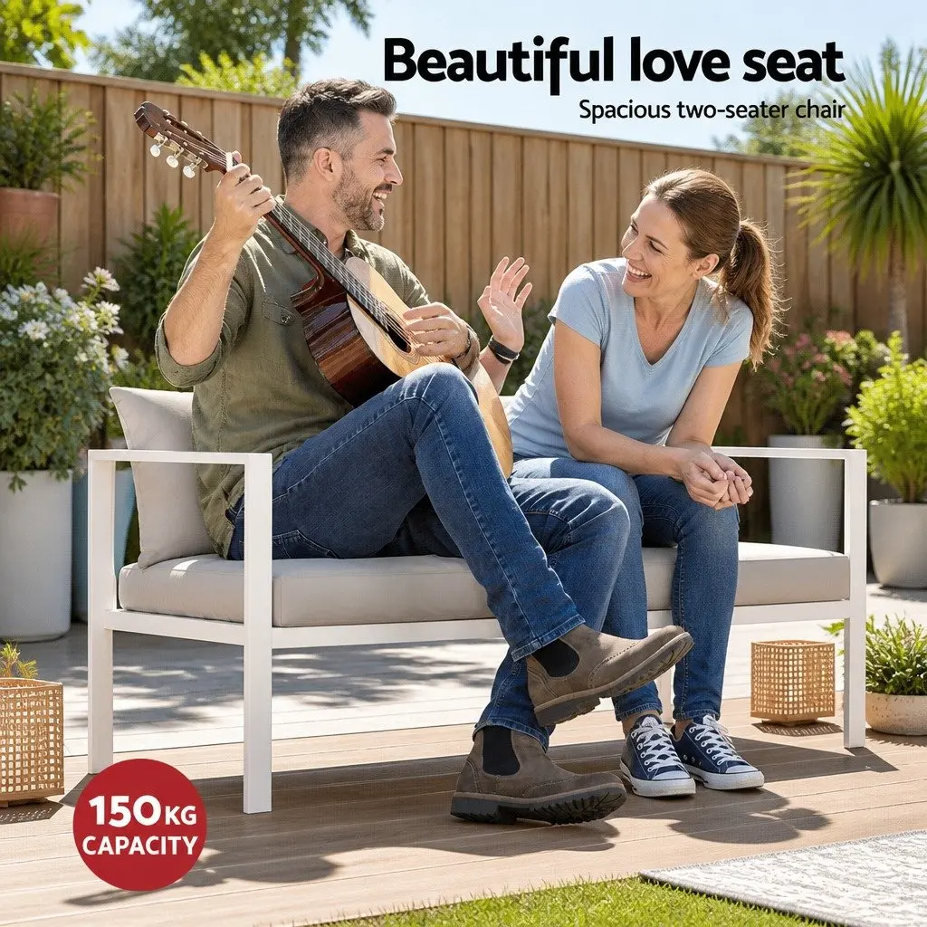Outdoor Lounge Set Aluminium Sofa with Coffee Table 4 Seater