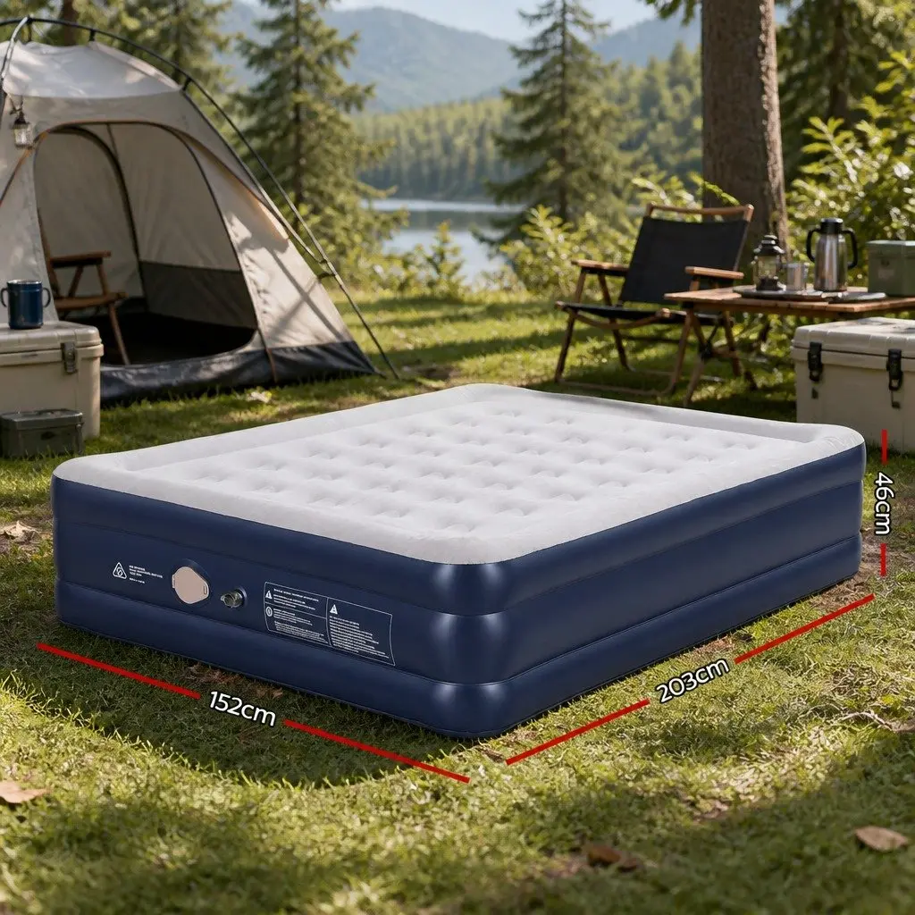 Queen Air Mattress Inflatable Bed 46cm Height Flocked Surface with Integrated USB Pump
