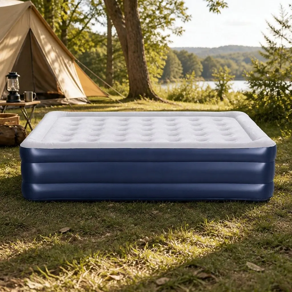 Queen Air Mattress Inflatable Bed 46cm Height Flocked Surface with Integrated USB Pump