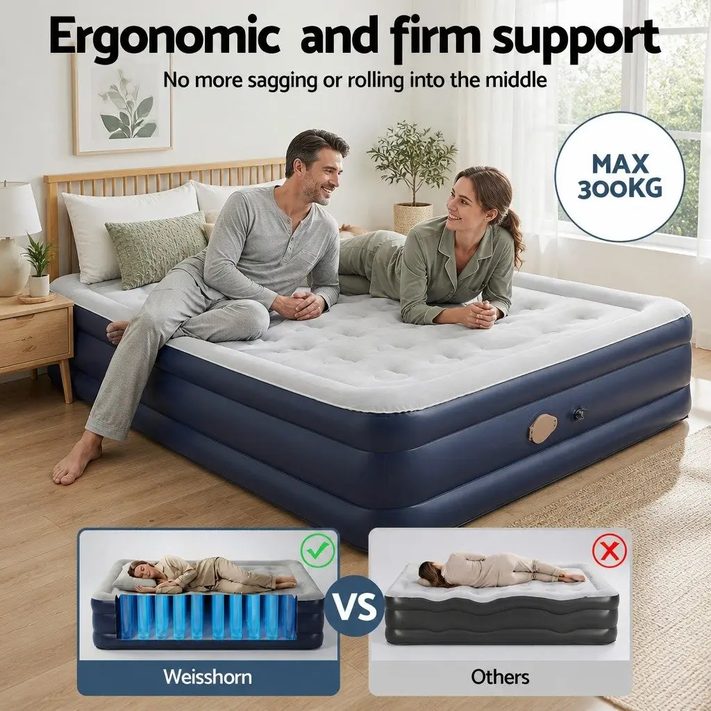 Queen Air Mattress Inflatable Bed 46cm Height Flocked Surface with Integrated USB Pump