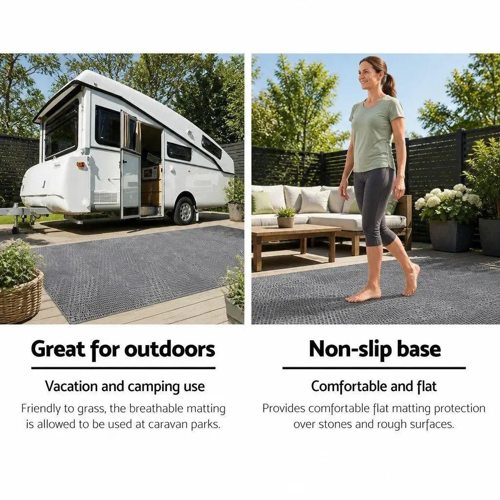 Annex Matting 4x2.5M Caravan Floor Mat Grey 600GSM Hollow Mesh Design Non-Slip