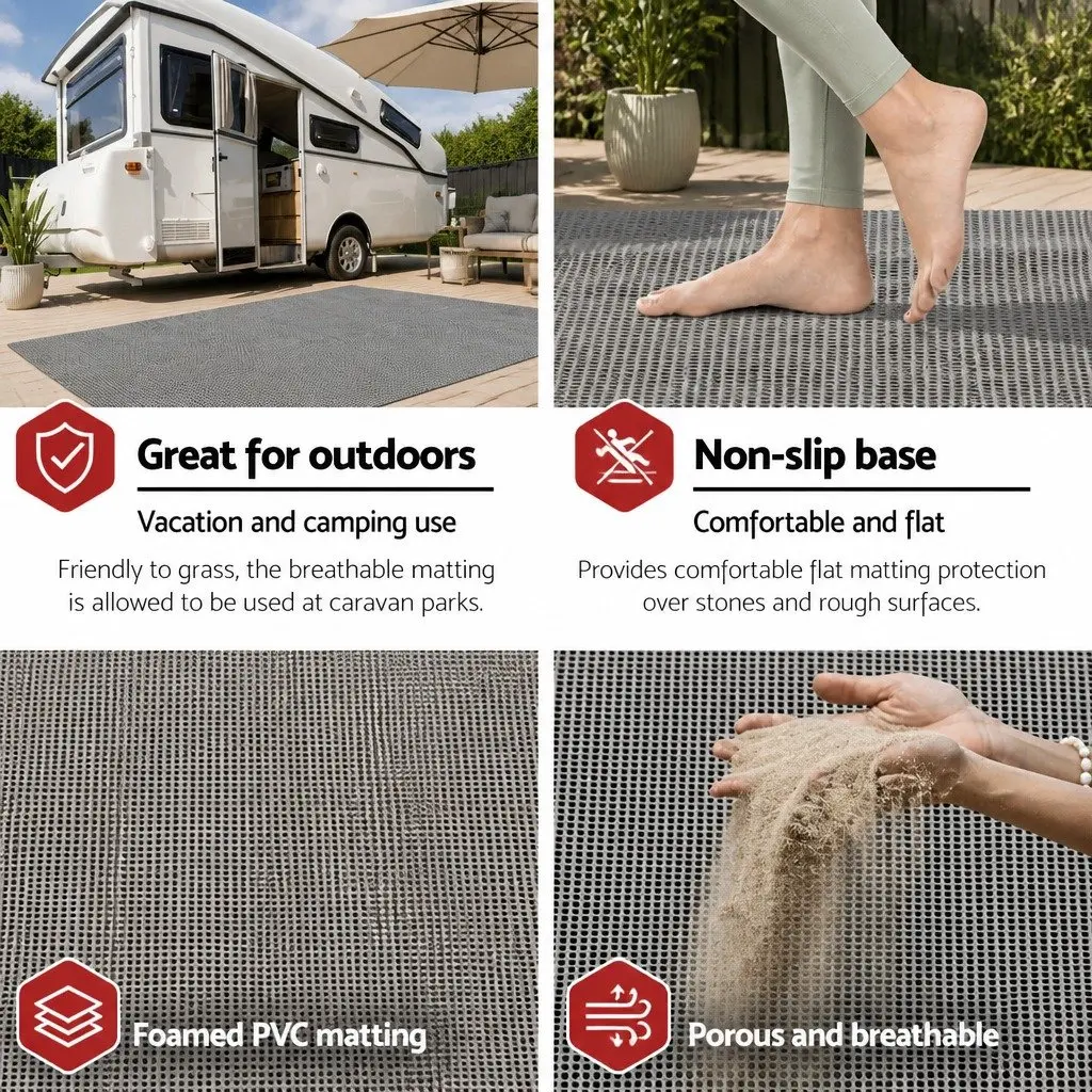 Caravan Matting Heavy-duty Grey 4M x 2.5M Breathable Non-slip Mesh Outdoor