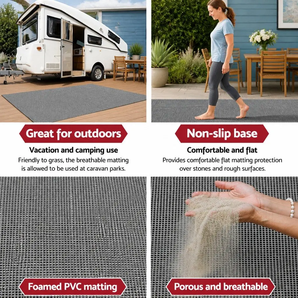 Caravan Camping Accessories Breathable Grey Floor Mats 6M x 2.5M Heavy-duty Non-slip