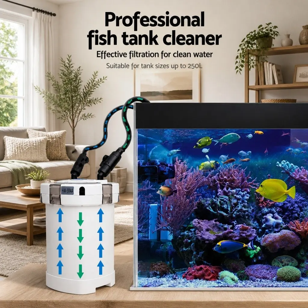 External Canister Aquarium Filter Pump 1250L/H 4 Stage Filtration 250 Litres