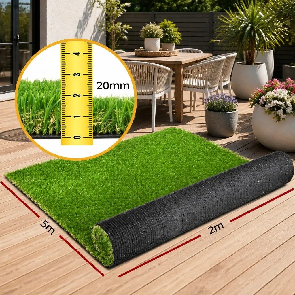 Synthetic Artificial Grass Turf 20mm Pile 2m x 5m Four-Tone Lawn Garden Outdoor