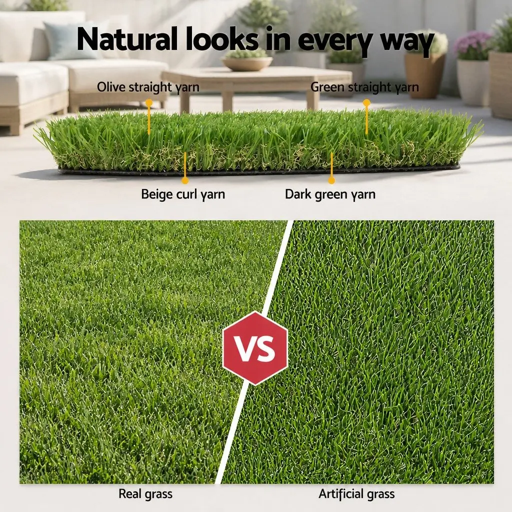 Artificial Grass Synthetic Turf 30mm Thick 1m x 20m Roll Fake Lawn Garden
