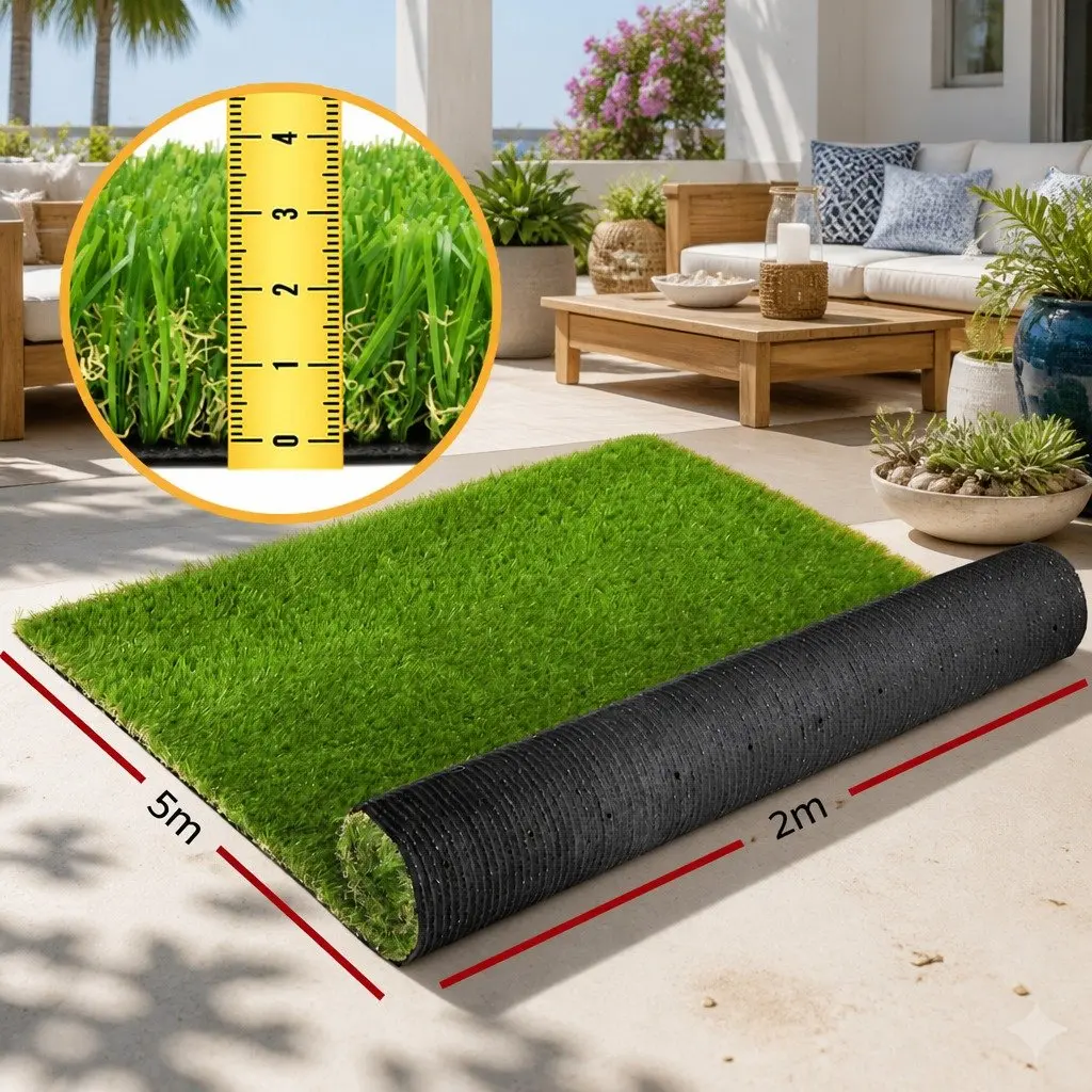 Artificial Grass Synthetic Lawn Turf 30mm Thick 2m x 5m Green Realistic Fake Grass