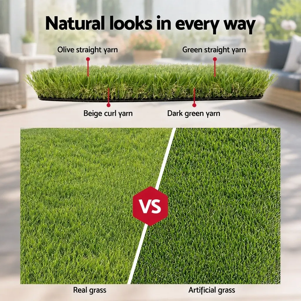 Artificial Grass Synthetic Lawn Turf 30mm Thick 2m x 5m Green Realistic Fake Grass