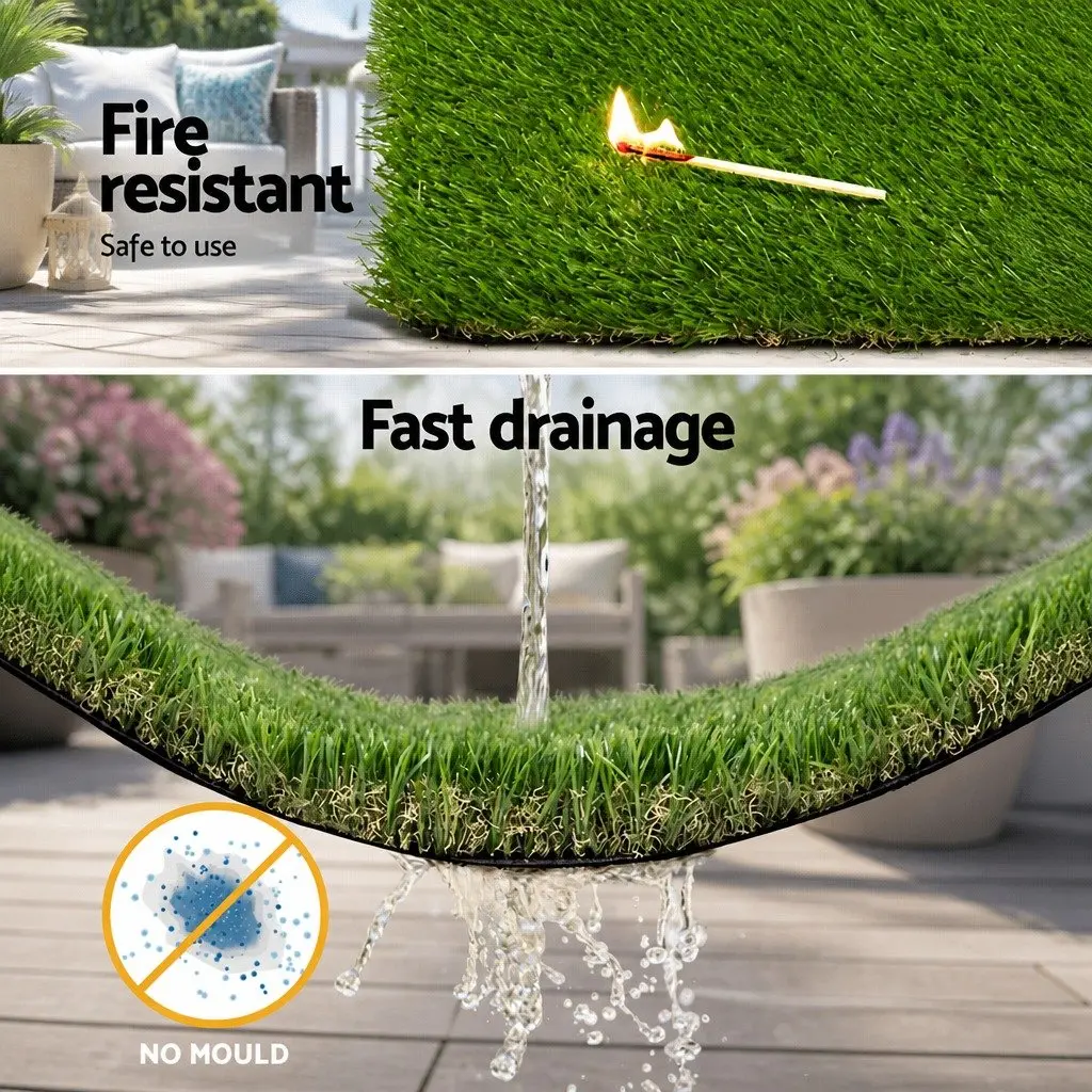 Artificial Grass Synthetic Lawn Turf 30mm Thick 2m x 5m Green Realistic Fake Grass