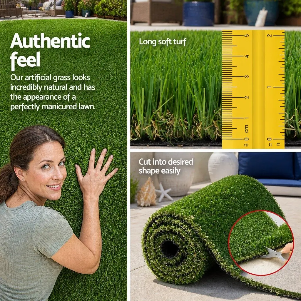 Artificial Grass Synthetic Lawn Turf 30mm Thick 2m x 5m Green Realistic Fake Grass
