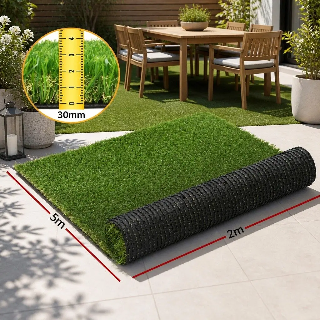 Artificial Grass Synthetic Turf 30mm Thick 2m x 5m Lawn Garden Outdoor Fake
