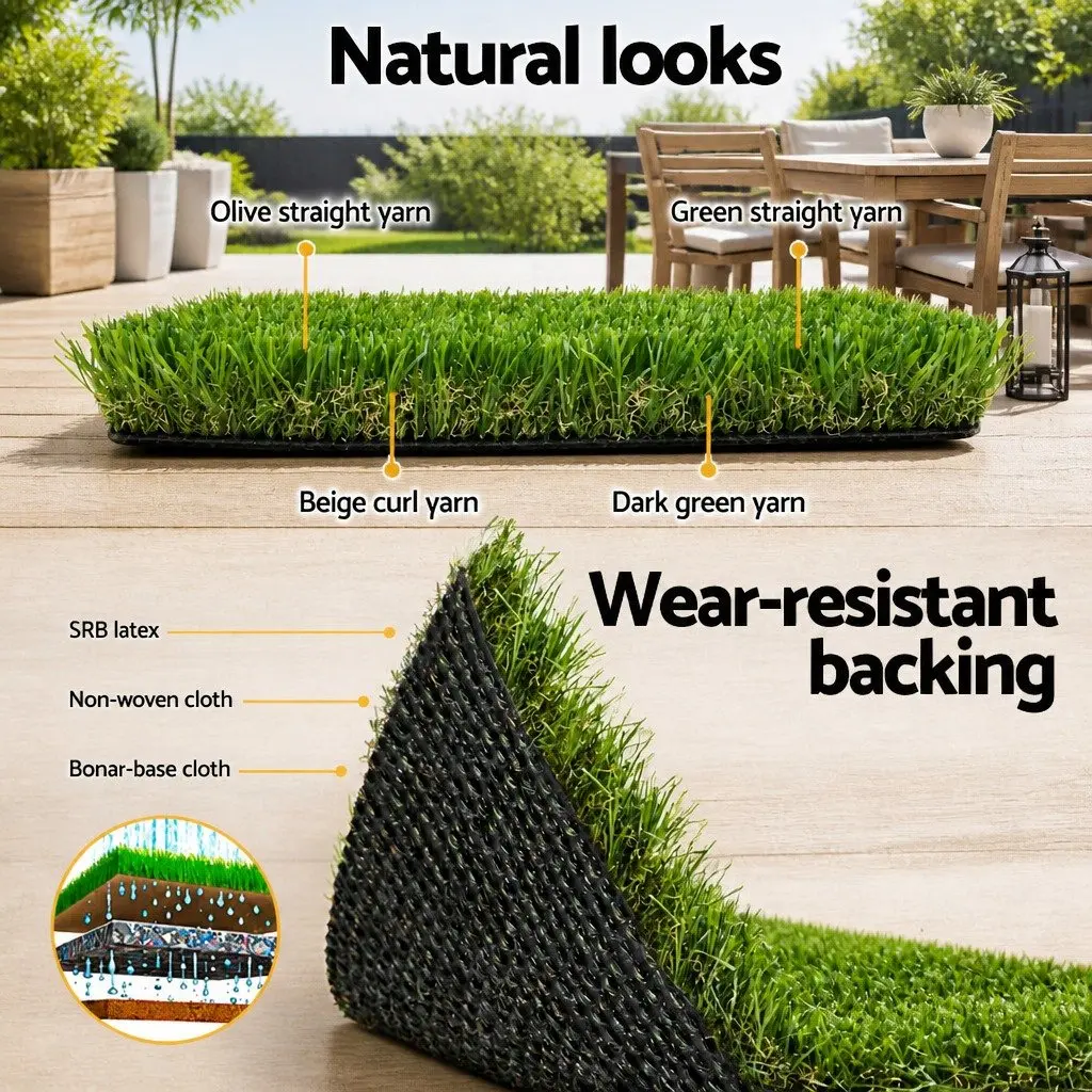 Artificial Grass Synthetic Turf 30mm Thick 2m x 5m Lawn Garden Outdoor Fake