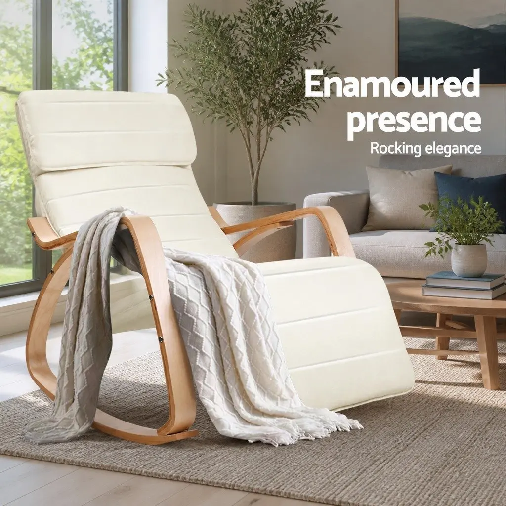 Rocking Armchair with Adjustable Footrest Nursing Chair Beige Bentwood Design